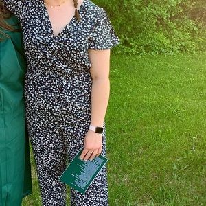 Floral White and Black Pantsuit Romper Jumper Sinch Tie Formal Womens Juniors L